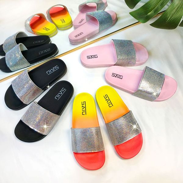 

women plus size slippers 2021 summer shoes club sandals flat sand shoe flip flops rhinestone scuffs outdoor beachwear indoor comfortable aff, Black