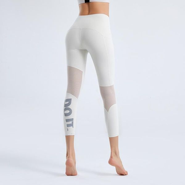 

yoga outfit letter printing mesh patchwork sport leggings fitness women gym tights breathable joggers running lift hip pants
