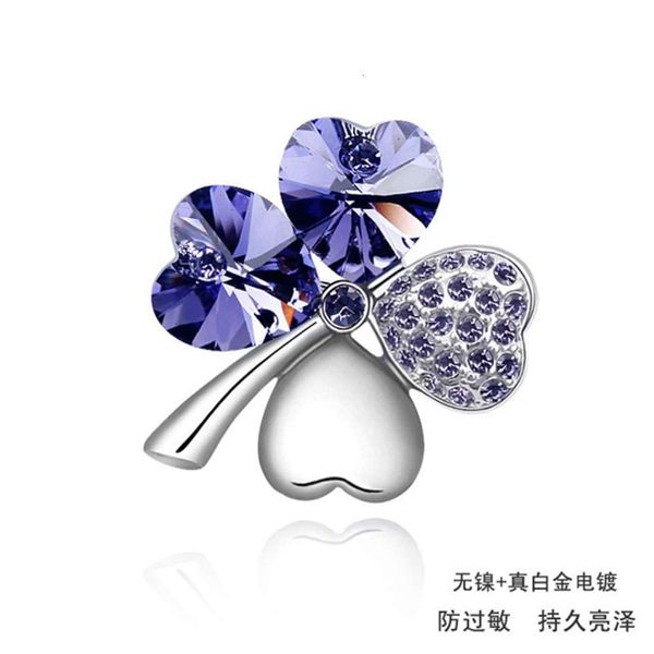 

night rain real jewelry austria crystal female clover brooch clothing pin, Gray