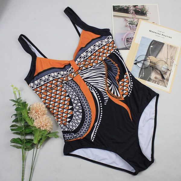 

one-piece suits plus size vintage one piece swimsuit women 2021 push up bathing suit geometric print swimwear monokini cut out swimming