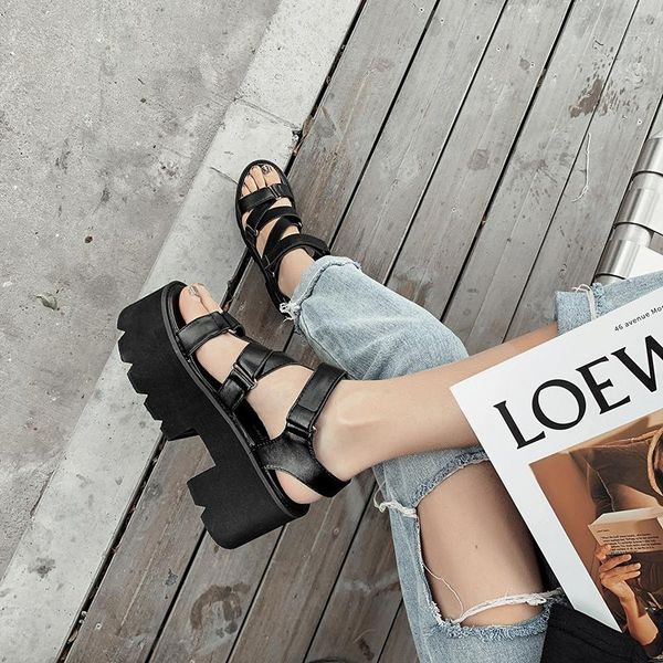 

women shoes block heels summer womens 2021 sandals platform open toe female footwear ymb134, Black