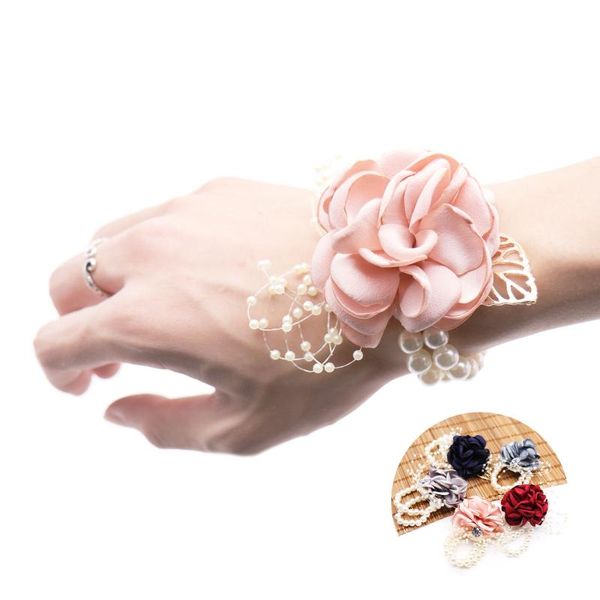 

decorative flowers & wreaths wedding bridal wrist flower stain silk rose corsage with pearl band bridesmaid girls bracelet diy artificial