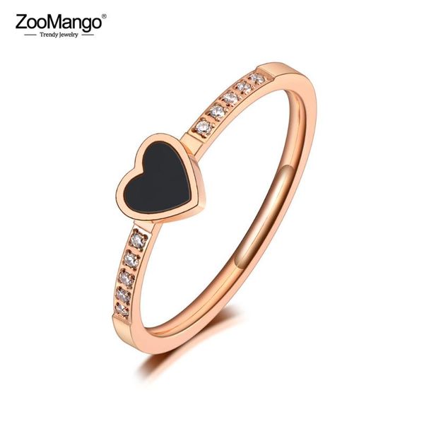 

wedding rings zoomango titanium stainless steel black acrylic love heart cz crystal engagement ring for women girl zr20027, Slivery;golden