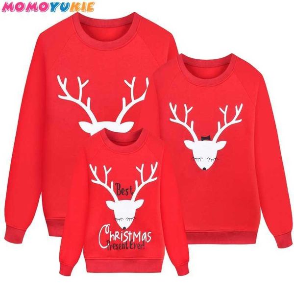 Aile Eşleştirme Anne Çocuk Erkek Kadın Bebek Çocuklar Noel Kazak Kazak Kazak Tops Jumper Bluz Geyik Xmas Erkek Kız Giysileri 210713