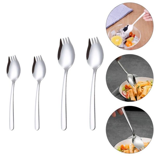 

forks 6 pcs stainless steel salad sporks multi-functional fruit (silver)