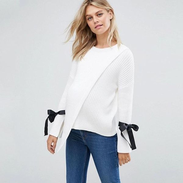 

women's sweaters 2021 chic winter woman solid bifurcation o-neck lazy oaf pullover women clothes pink ropa de mujer long autumn, White;black