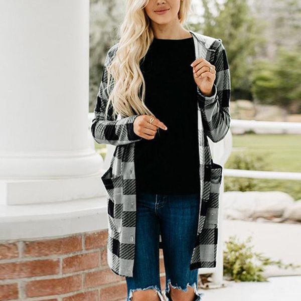 

women's trench coats oversized 2021 autumn women casual pockets plaid printed long sleeve shirt jacket coat plus size outwear, Tan;black