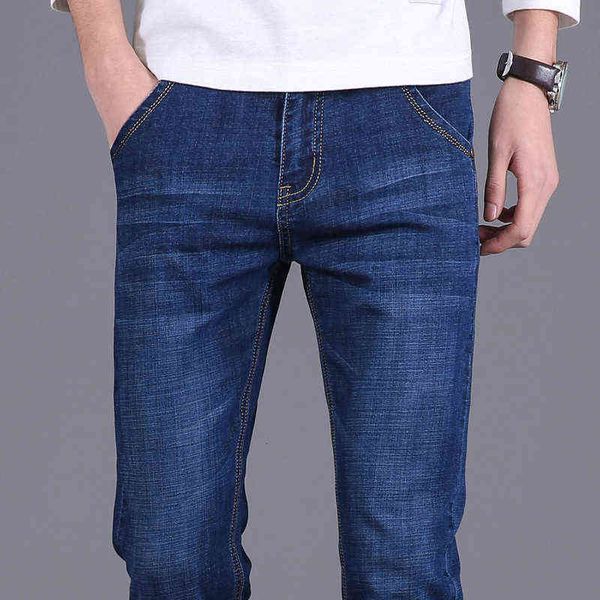 

men's jeans xintang jeans autumn and winter straight casual pants light busins loose elastic work men's wear, Blue