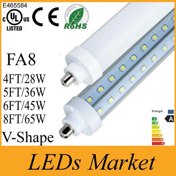 

bulbs led cooler tubes light fa8 single pin t8 4ft 5ft 6ft 8ft v-shaped 270 angle ac 85-265v ul ce&rohs