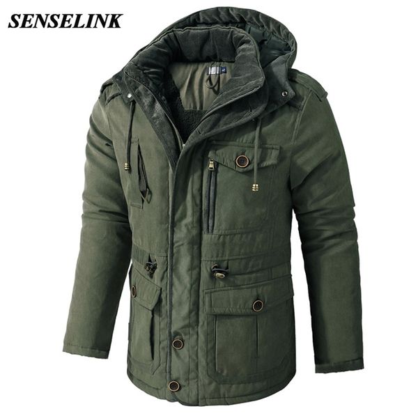 

2022df winter warm wool lamb jacket men thick hooded windproof parka coat solid color plus size multi pocket men jacket s-2xl, Black