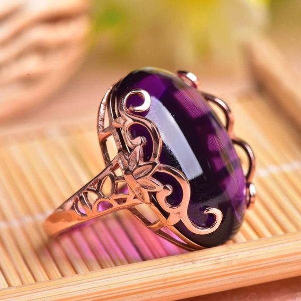 

cluster rings meibapj big amethyst gemstone fashion ellipse simple ring for women real 925 sterling silver fine charm jewelry, Golden;silver