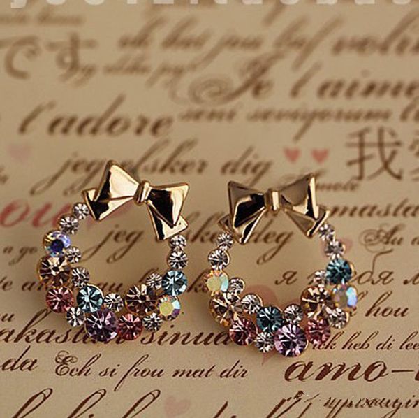 

color diamond bow earrings ear accessories 9 store, Golden
