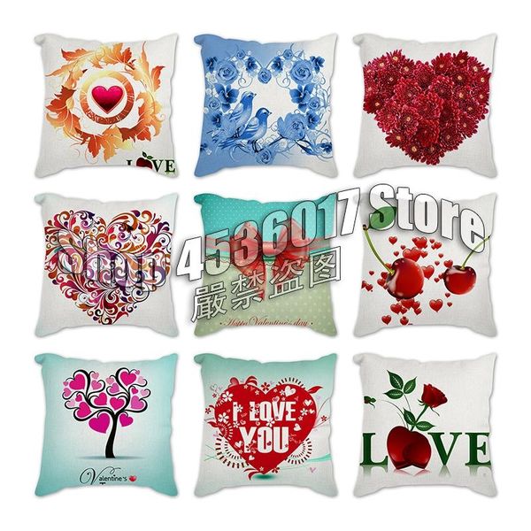 

pillow case love heart cushion cover cotton linen polyester rose printed home sofa bed romantic decor pillowcase