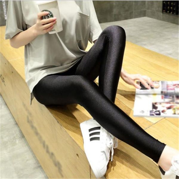 

women's leggings women shiny high waist stretchy disco dance ladies pants, Black