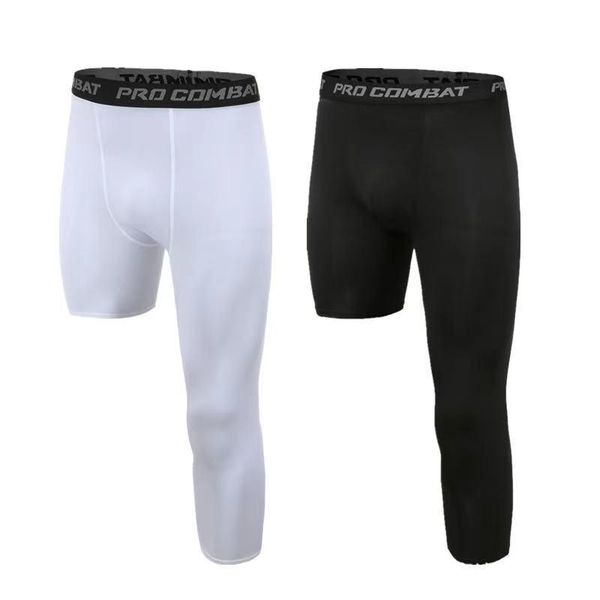 

men's pants single-leg basketball tights trendy sports training bottom stretch quick-drying compression cropped, Black
