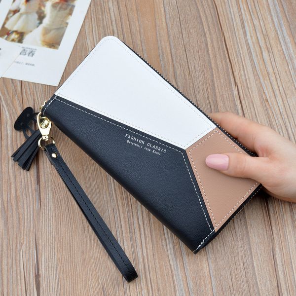 

2021 new korean version of the geometric womens wallet crown color matching long wallet wallet mobile phone bag