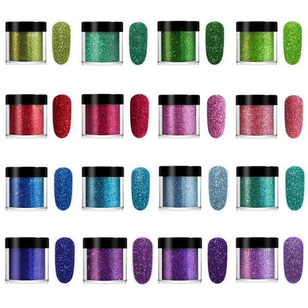 

16boxes colorful nail fine glitter powder baby blue sequins sparkly chrome pigment dust for manicure polish art decorations, Silver;gold