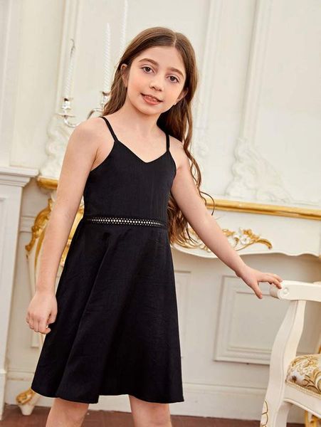 

girls guipure lace insert cami dress she, Red;yellow