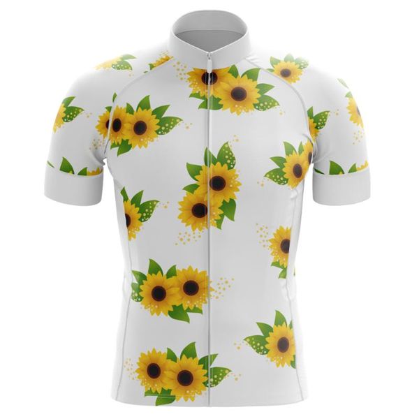 

gym clothing 2021 summer cycling shirt sunflower printing short sleeve bike jersey white breathable outdoor sport riding top, White;black