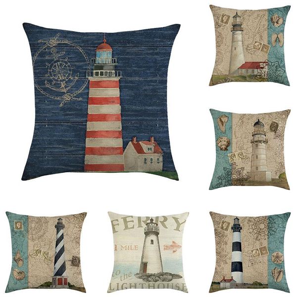 

cushion/decorative pillow simple style landscape port pattern pillowcase linen cushion cover living room sofa bedroom bay window decoration