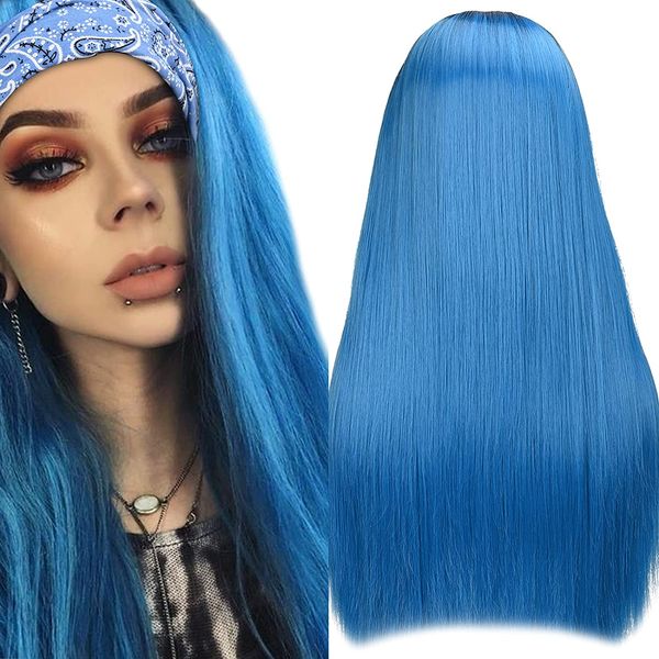 

20-26 inch ombre blue red synthetic headband wig long straight wig heat resistant glueless silky headband wig for women, Black