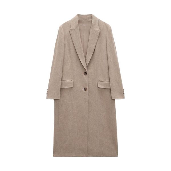 

women's wool & blends 2021 women fashion flax neutral wind jacket coat vintage long sleeve button-up pocket female outerwear chic, Black