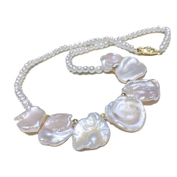 

chokers habitoo 5-6mm freshwater pearl 12-15mm baroque reborn keshi necklace 18inch simple design jewelry for women charming gift, Golden;silver