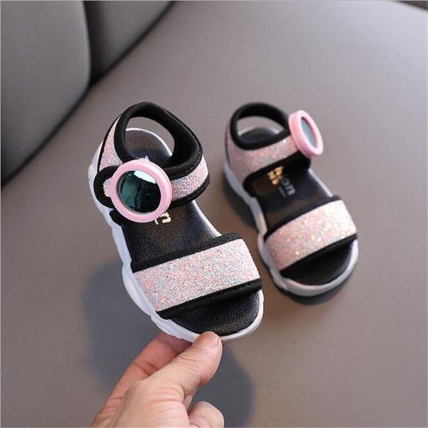 

girls' 2021 summer children's sandals beach shoes open toe princess soft soled, Black;red