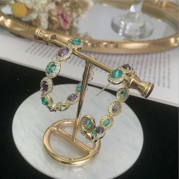 

women color hoop earrings transparent gradient super flash exaggerated micro-inlaid zircon large & huggie, Golden;silver