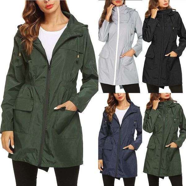 

brand women waterproof raincoat autumn winter quick drying long sleeve sportswear hooded jacket hiking camping coat, Blue;black