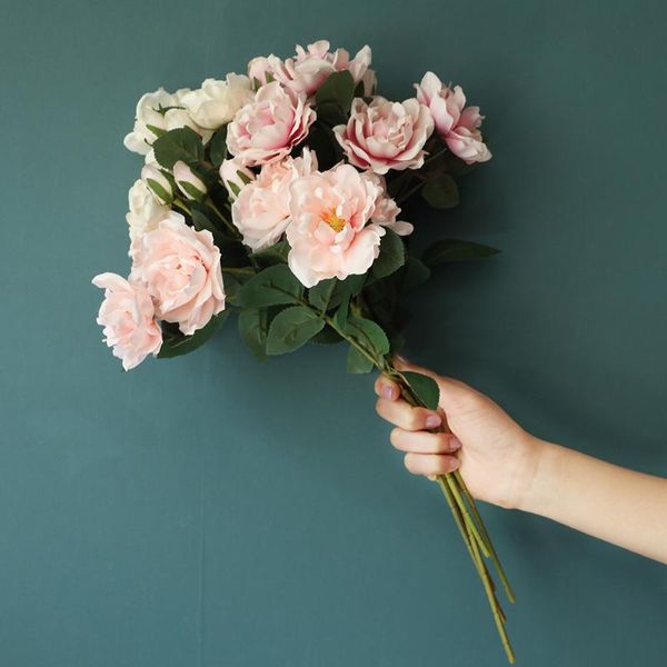 

artificial peony silk flowers 3 heads 1 bud peonies branch fake pink champagne wedding autumn scenery home garden decor decorative & wreaths