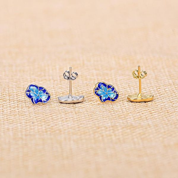 

stud unique cloisonne earring for women dripping oil lotus leaf fashion jewelry girl oorbelle brincos orecchini, Golden;silver