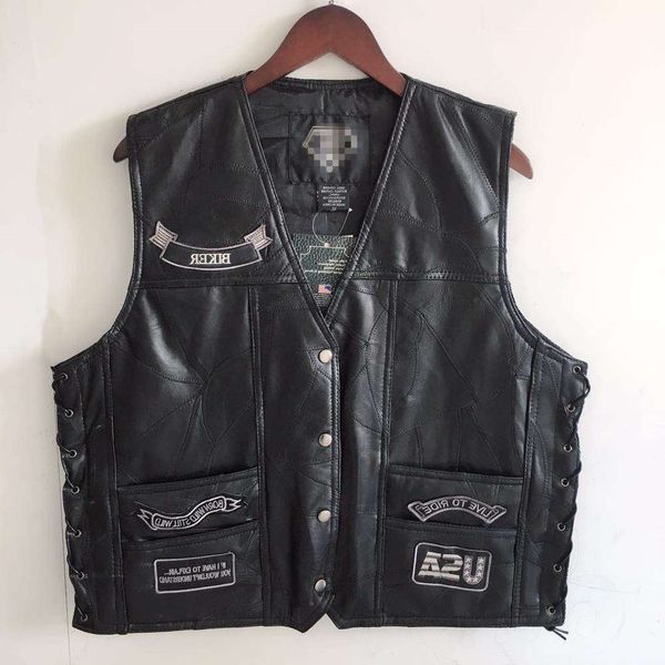 

21ss designer europe and the united states summer riding vest s-4xl plus size men waistcoat genuine leather reporters suit more than pocket, Black;white