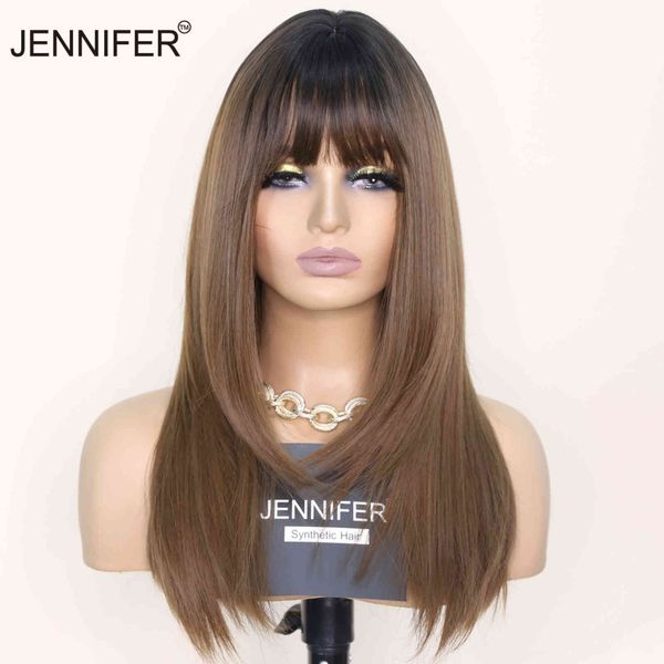 

long silky straight synthetic wigs for women honey/black color with bangs heat resistant cosplay/daily wig hair, Black;brown