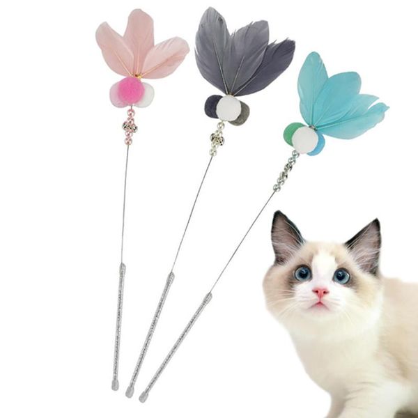 

cat wand toy feather pet stick toys with small bell interactive funny plastic artificial colorful teaser supplies