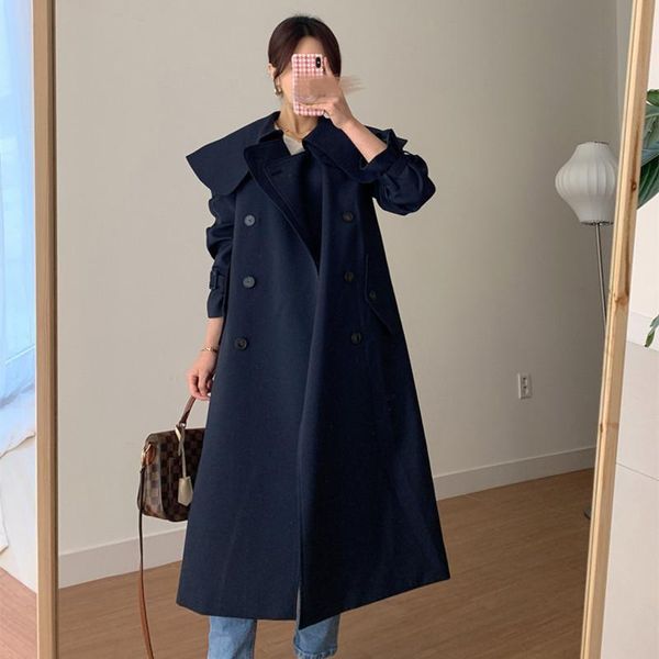 

women's trench coats 2021 women coat outerwear spring clothing fashion warm elegant double breasted doll collar mid-length windbreaker, Tan;black