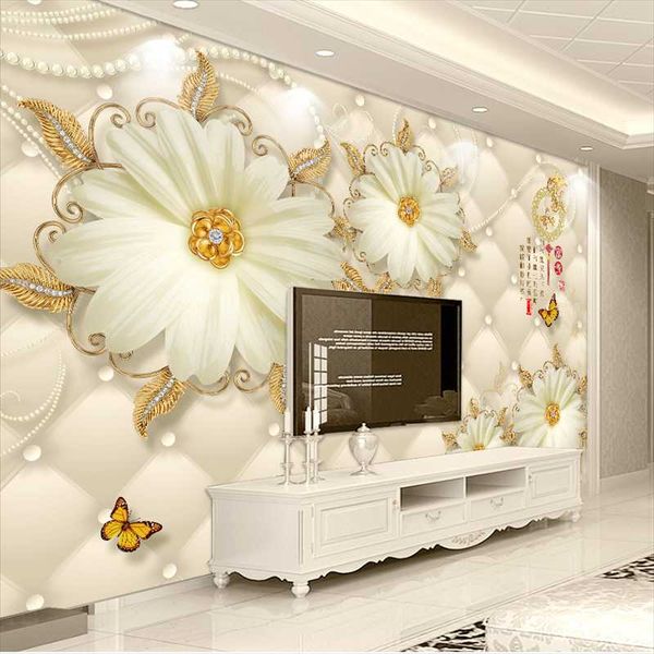 

wallpapers wellyu customized 3d muralist and rich european gorgeous golden flower jewelry background wall living room bedroom