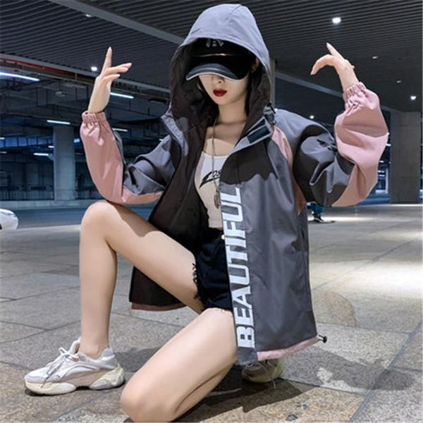 

women's trench coats 2021 spring autumn tooling jacket female windbreaker loose bf jackets student korean hooded outerwear m377, Tan;black