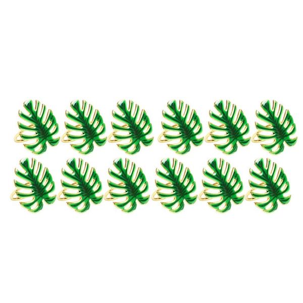 

napkin rings 12pcs green leaf ring for wedding banquet christmas kitchen gold foil buckle decoration-abux
