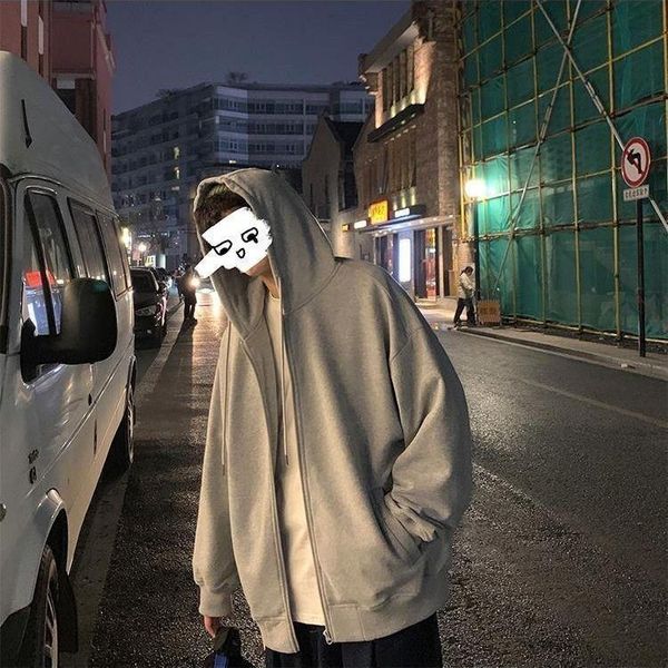 

men's hoodies & sweatshirts spring and autumn comfortable pure color super dalian hat sports leisure loose versatile coat, Black