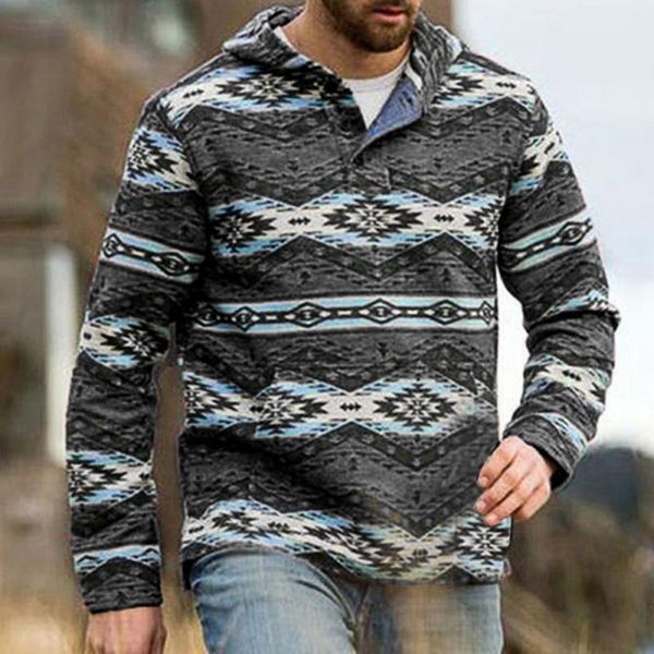 

men's hoodies & sweatshirts coats casual print with hooded long sleeve button tracksuit clothing, Black