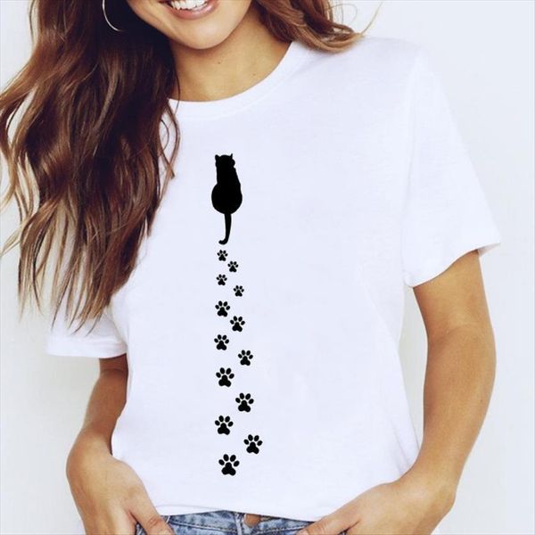 

graphic cat paw funny cute womens t shirt girl short sleeve fashion summer spring lady clothes tees print female, White