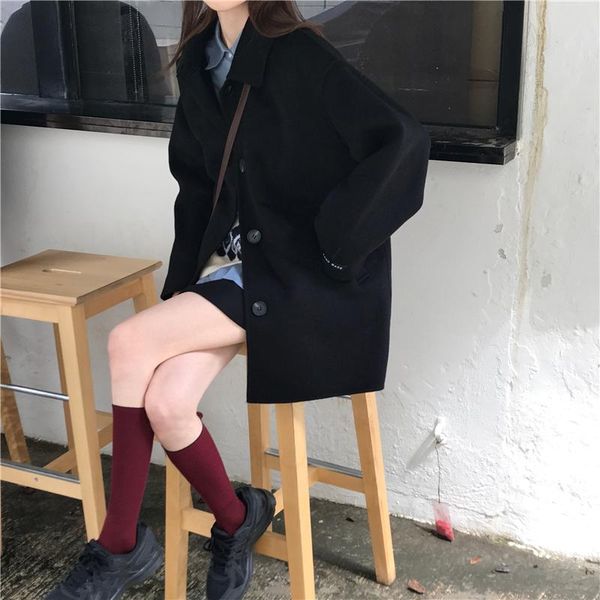 

women's wool & blends woolen coat middle long winter 2021 autumn loose korean black small