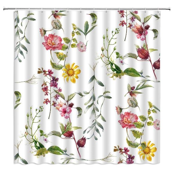 

watercolor green leaves shower curtain spring garden colorful flowers green plants ivy herb plants pattern,70x70 inch polyester