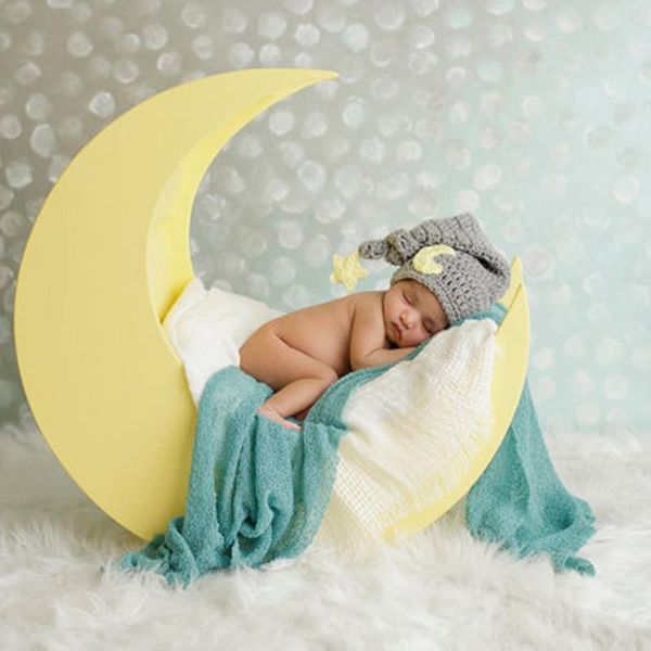 

sale cute born pography props baby knit long tail hats crochet warm star moon cap poshoot picture caps &, Yellow