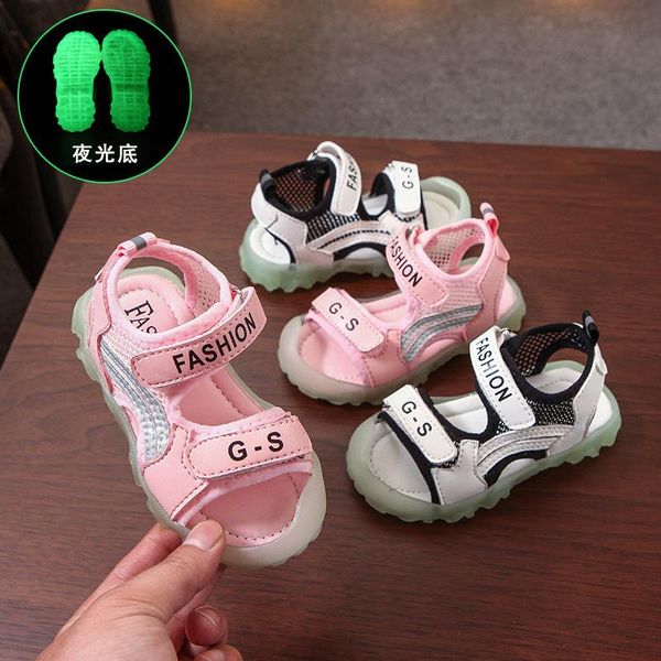 

sandals luminous children & toddler shoes non-slip fashion little kids soft sole summer baby boys girls beach size 21-30, Black;red