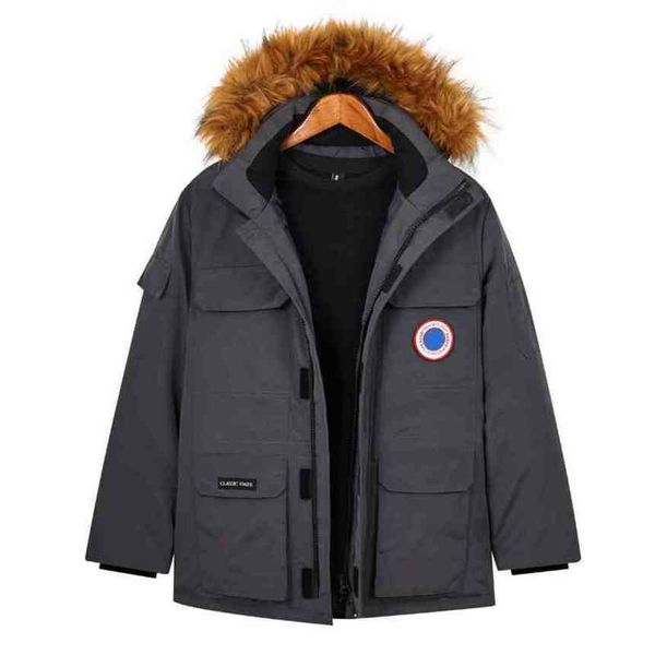 

winter fashion canadian goode map table down jacket men's and women's couple large thickened big parker gooses work coat raccoon d, Black