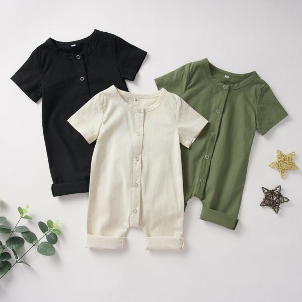 

0-12months new born baby girls boys button rompers short sleeve jumpsuit, White