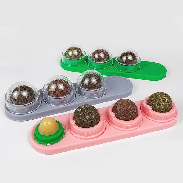 

cat toys petfirst 3pcs catnip ball set self-adhesive rotated silvervine lick cats wall mount molar teething toy for