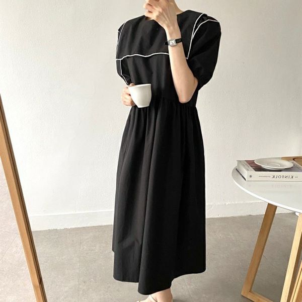 

casual dresses hzirip chic korean fashions elegant french design dress long ladies casual light color all-match vintage bs56, Black;gray